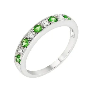 14k White Gold Emerald & Diamond Wedding Band