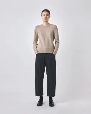 7115 by Szeki Light Taupe Curved Shoulder Crewneck Sweater