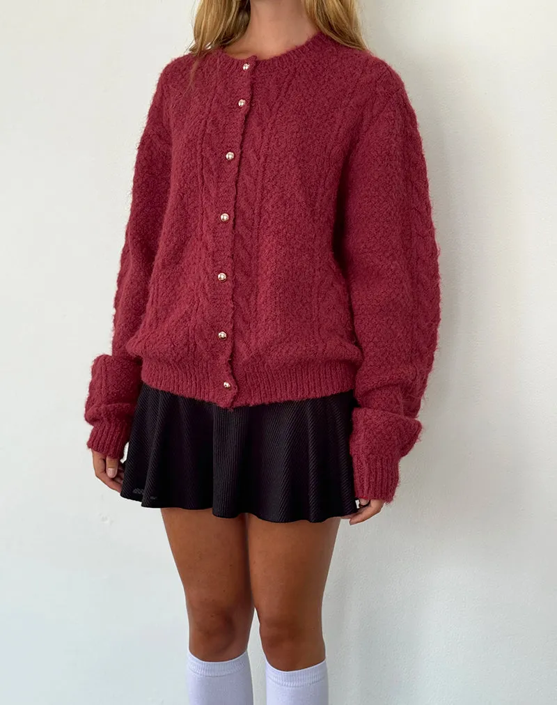 Aceso Cardigan in Brush Knit Burgundy