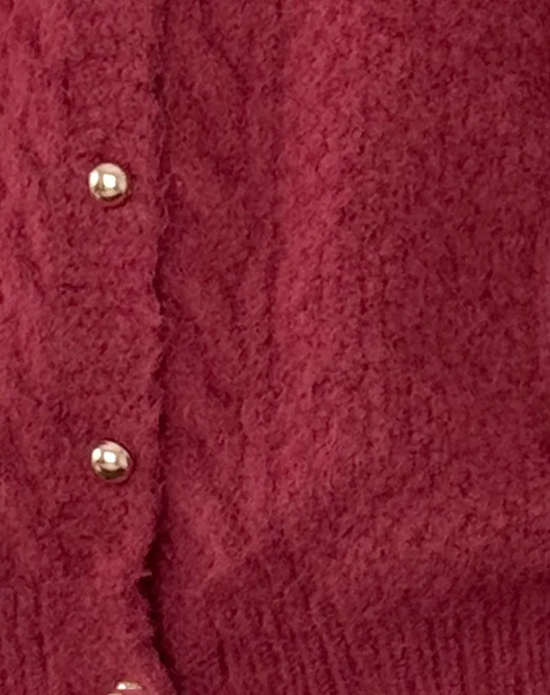 Aceso Cardigan in Brush Knit Burgundy