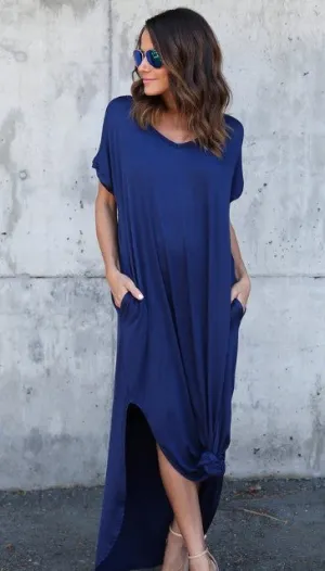 Amy Fashion - Casual Short Sleeve Maxi Long Dress