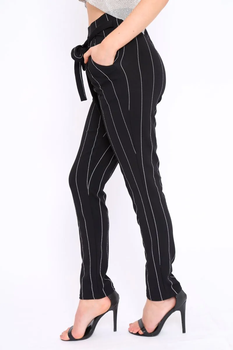 Black Striped Long Wide Leg Trousers - Danniella