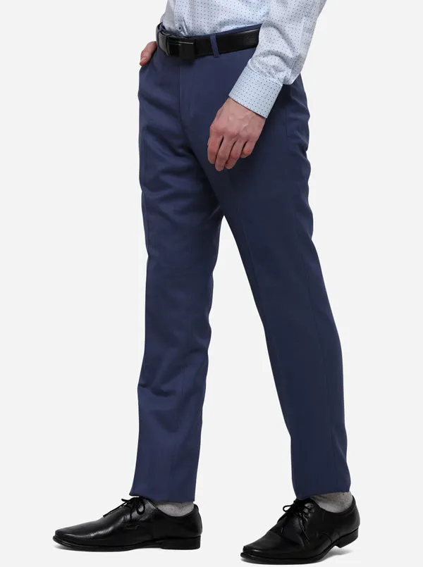 Blue Solid Slim Fit Formal Trouser | Metal