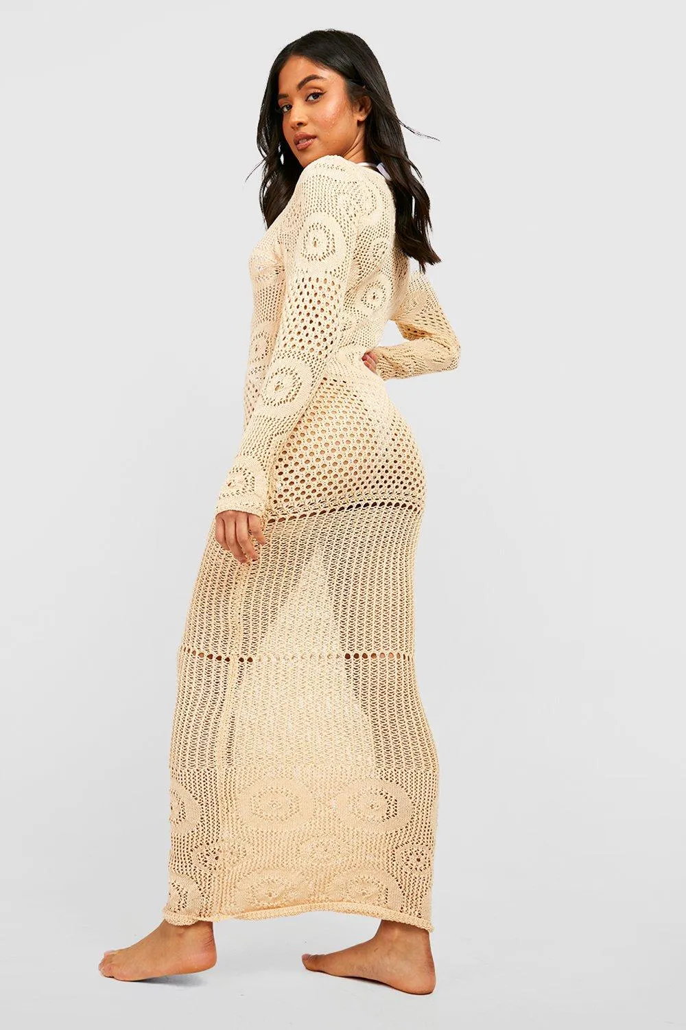 Boohoo Upcycled Crochet Maxi Dress, Gray