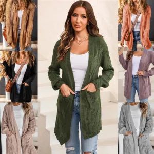 Cable-Knit Dropped Shoulder Slit Cardigan