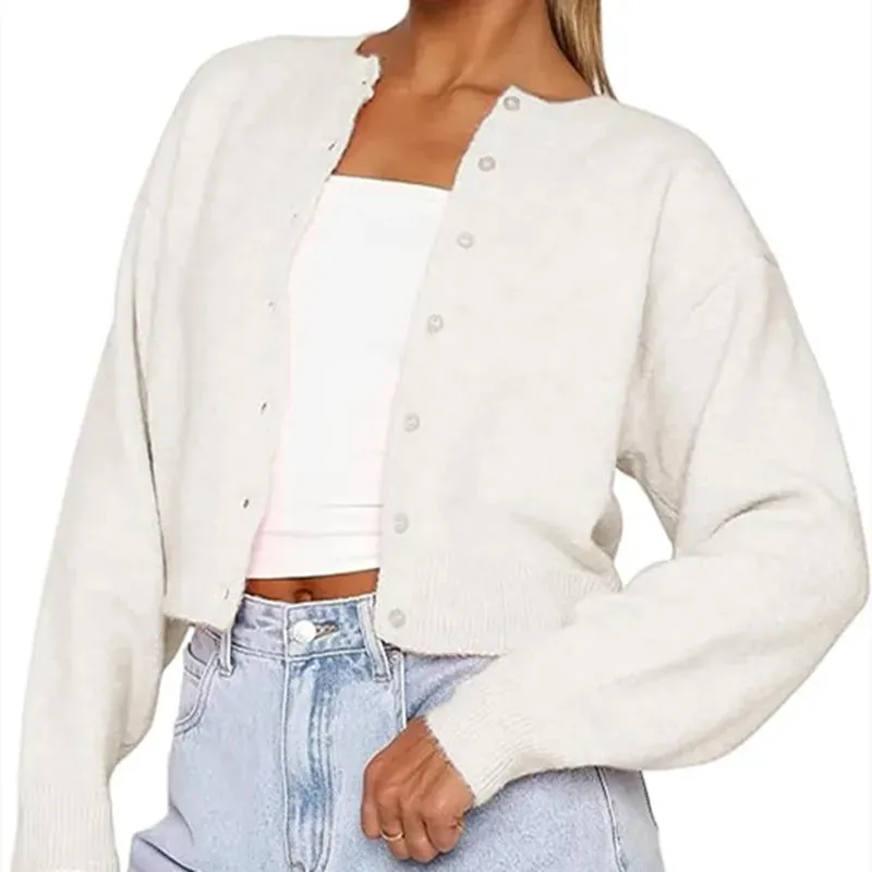 Casual cropped cute long-sleeve open-front button-down Y2K streetwear Cardigans