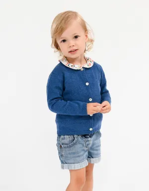 Classic Girls Crew Neck Cashmere Cardigan in Nautica