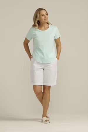 Cotton Slub Plain Crew Neck Tee Aqua