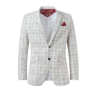 ELIE BALLEH White Boy's Slim Fit Windowpane Blazers Sports Coat Jacket