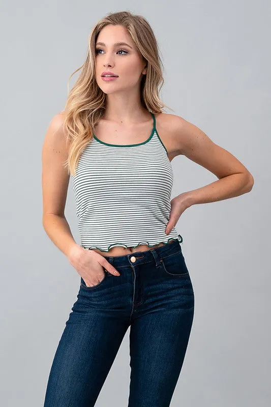 Exposure Stripe Lettuce Hem Cotton Cami