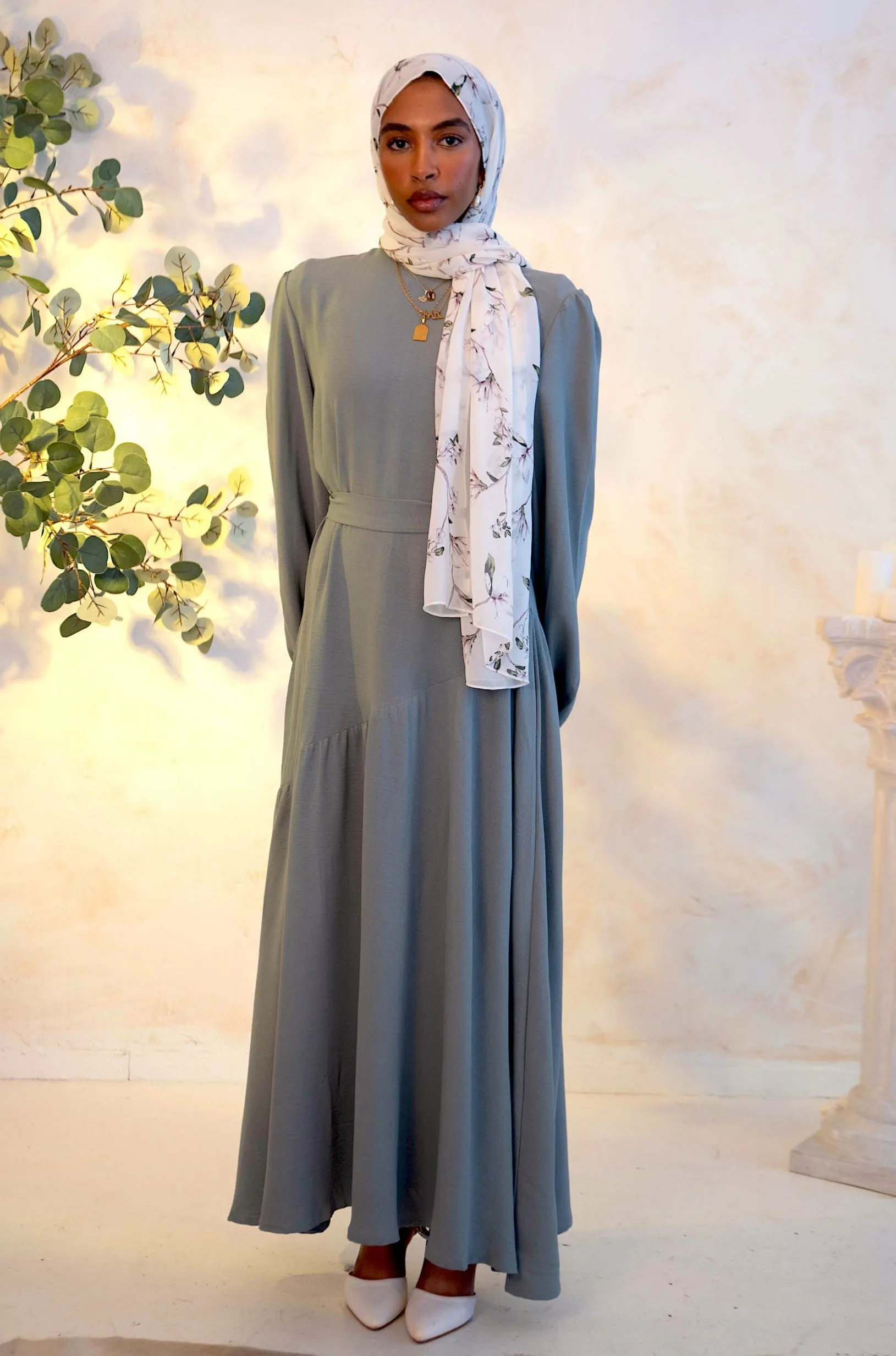 Gray Asymmetrical Hem Maxi Dress