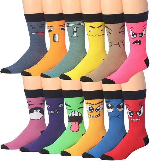 James Fiallo 12-Pair Funny Faces Crew Socks