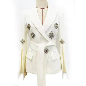 Kelly Belted Embroidery Flare Sleeves Blazer Jacket