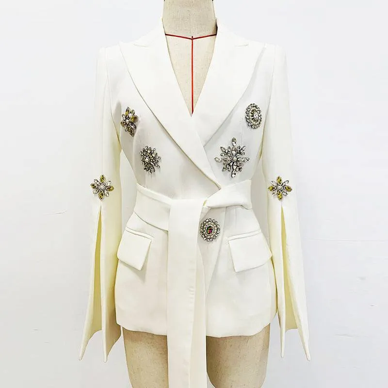 Kelly Belted Embroidery Flare Sleeves Blazer Jacket