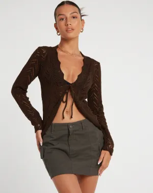 Mahina Cardi in Knitted Chocolate Brown