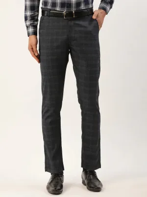 Men'S Black Window Checked Formal Trousers