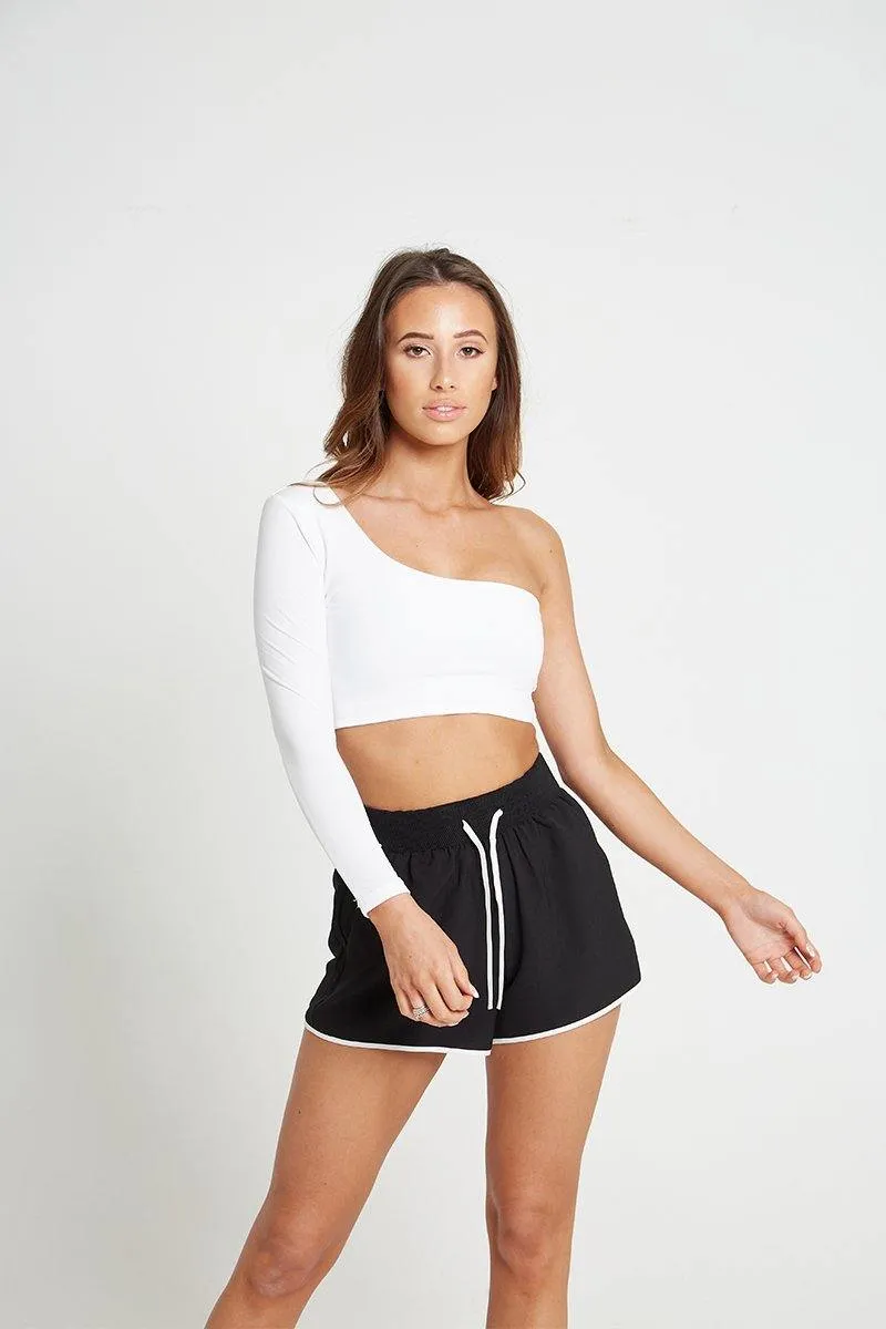 One Shoulder Long Sleeve Crop Top in White