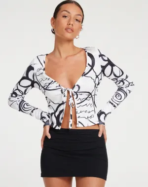 Sadiah Cardi in Mono Doodle Black and White