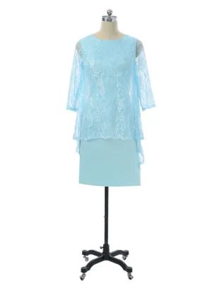 Sheath Knee Length With Jacket Chiffon Lace Groom Short Mother Dresses For Wedding