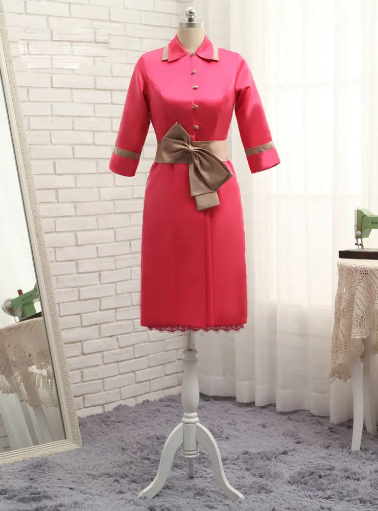 Sheath Mother Of The Bride Dresses Knee Length Satin Lace Red With Jacket