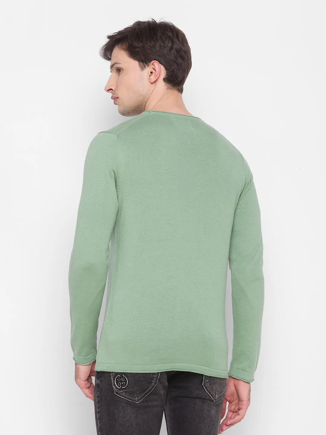 Spykar Green Cotton Men Sweater