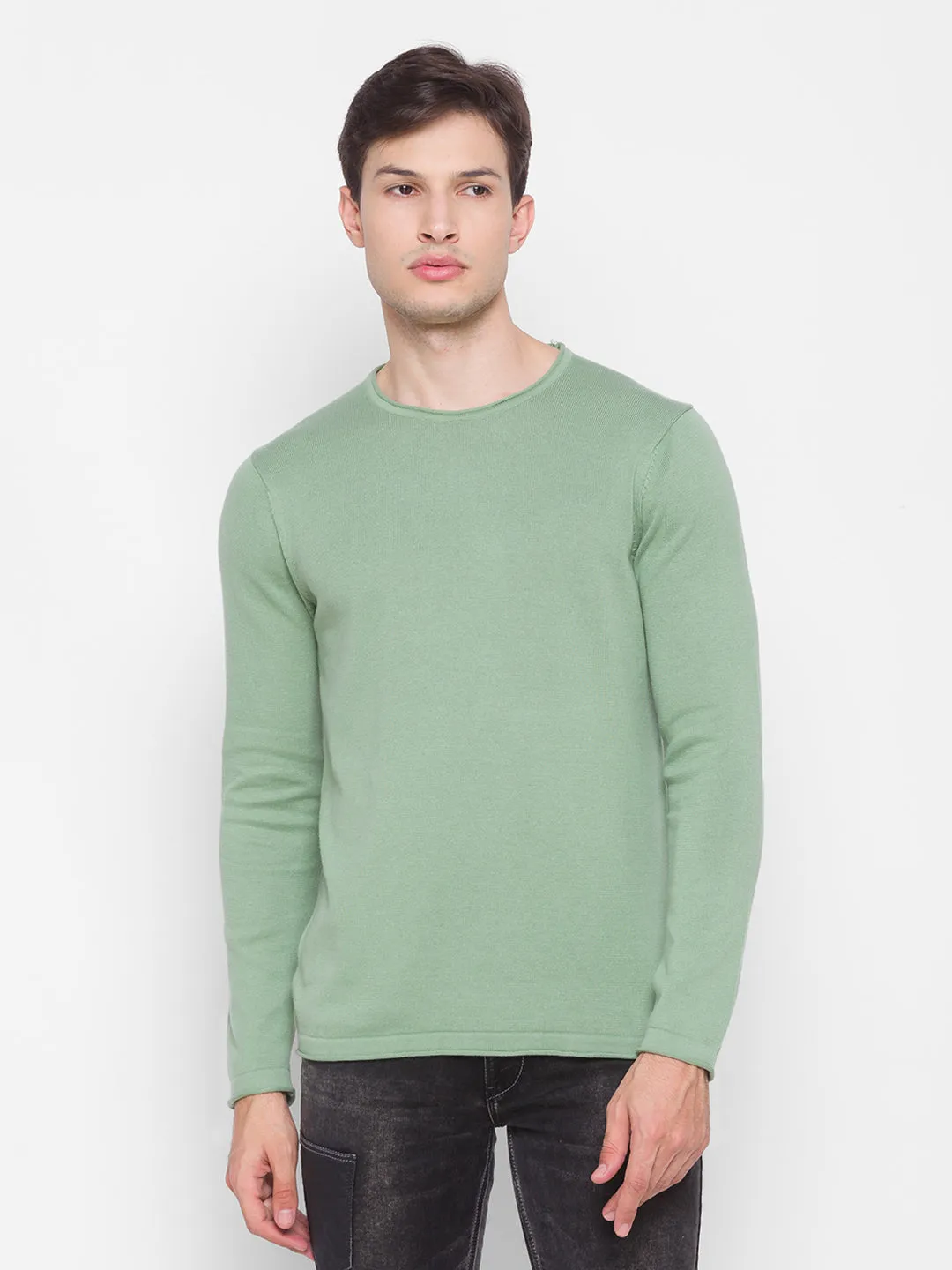 Spykar Green Cotton Men Sweater