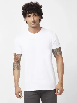 Spykar Men White Blended Slim Fit Half Sleeve Round Neck Plain Tshirt