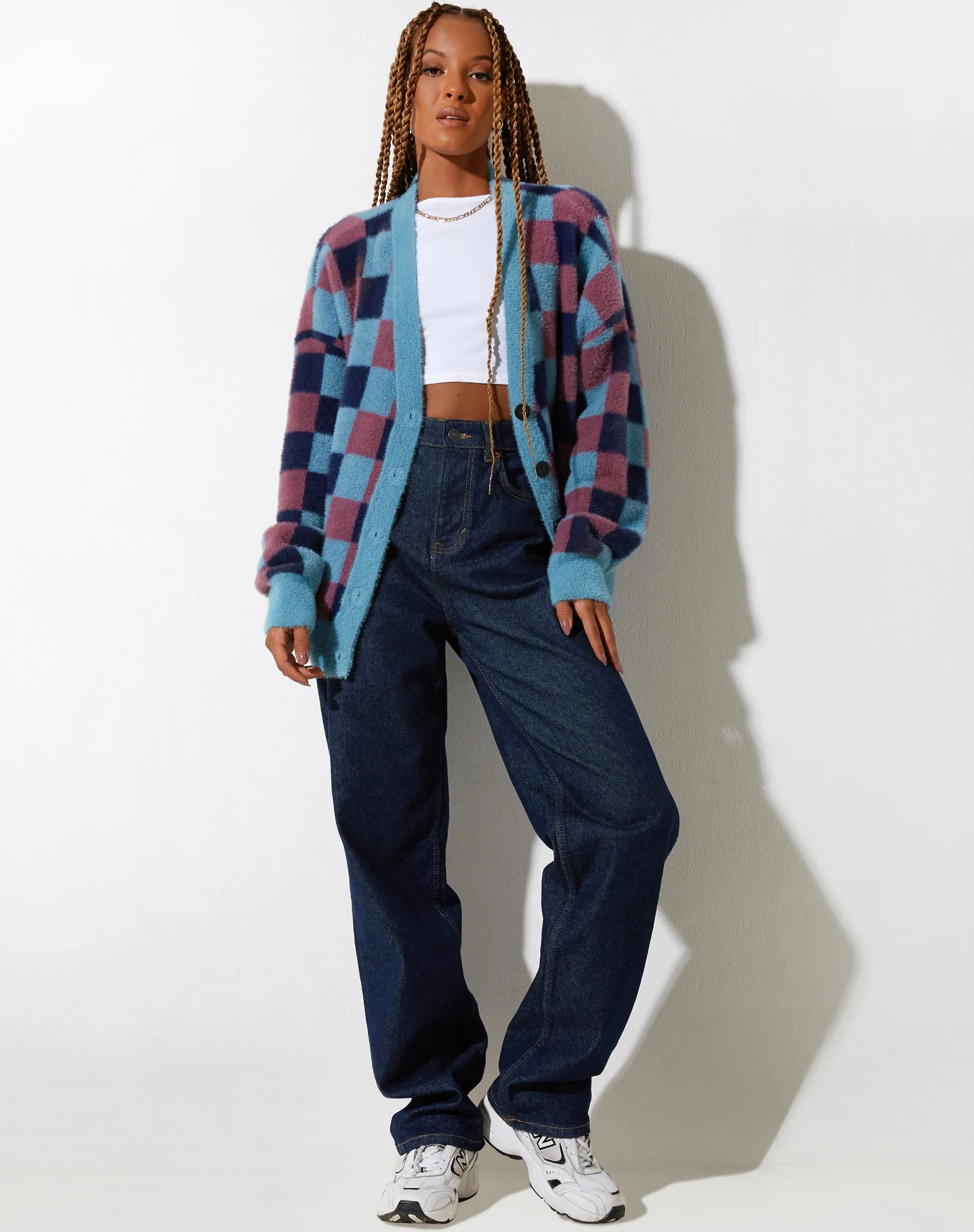 Talana Cardi in Check Blue Tones