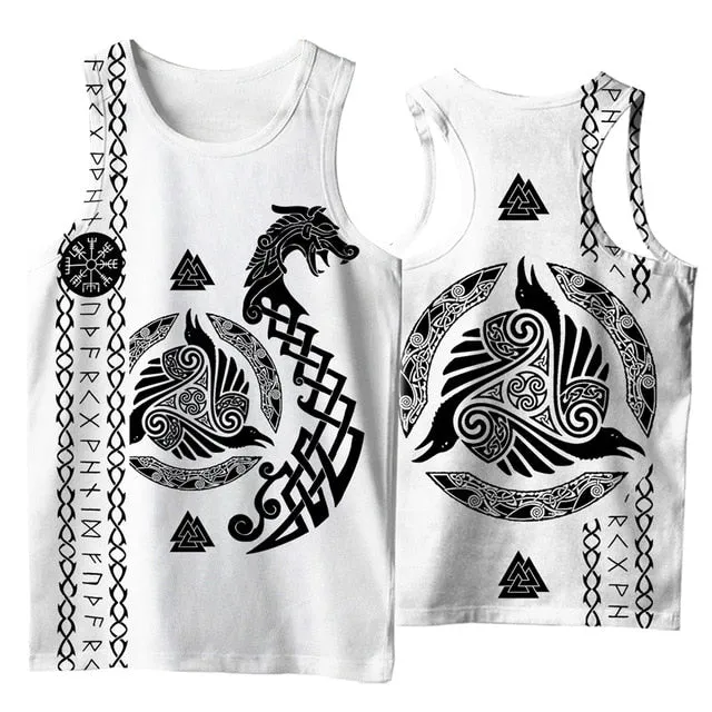 Viking symbol Tattoo Raven 3D Printed men shirt vest Harajuku Fashion Sleeveless T-shirt summer streetwear Unisex tank tops