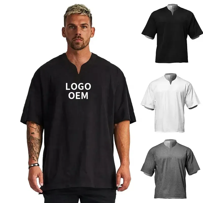 White Plain Blank Drop Shoulder T-Shirts 100% Cotton Casual Heavyweight T Shirts Custom Logo Mens Oversized TShirts