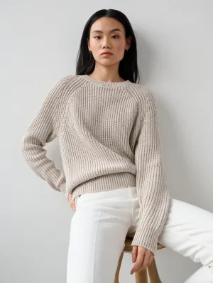 White   Warren - Cotton Tape Ribbed Crewneck in Sandstone Distress