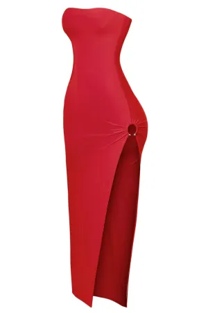 Ya No Me Quieres Thigh High Slit Maxi Tube Dress (Red)